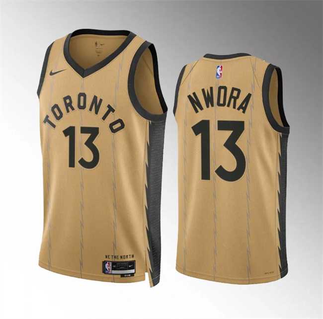 Men%27s Toronto Raptors #13 Jordan Nwora Gold 2023-24 City Edition Stitched Basketball Jersey Dzhi